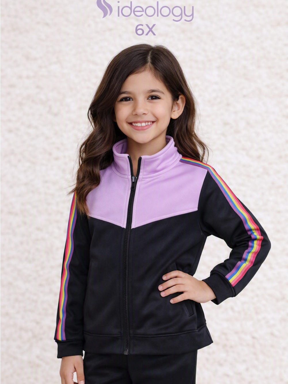 Ideology Rainbow‑Sleeve Jacket – Size 6X – Lavender & Black Colorblock Like NEW